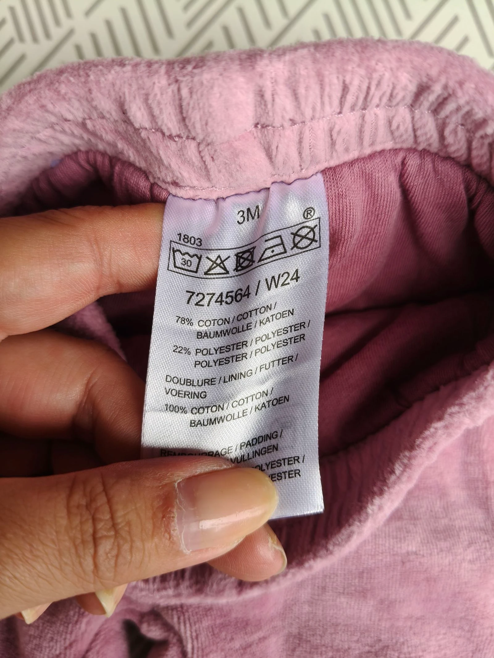 Pantalón cálido para niña rosa liso de 3 meses – photo 3